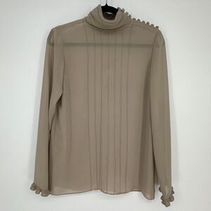 Vintage Albert Nipon Womens Semi Sheer Blouse Size 4 Tan High Neck Quiet Luxury